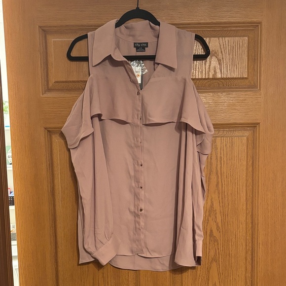 City Chic Mauve Cold Shoulder Blouse - Picture 1 of 3